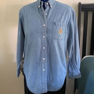 Ralph Lauren Weathered Denim Button Down Top